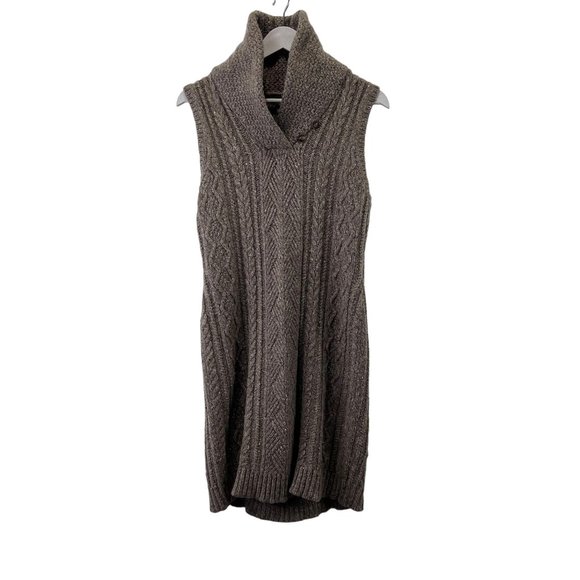 LRL Lauren Jeans Co Wool Blend Cable-Knit Grey Brown Sleeveless Women Dress Sz L - Picture 1 of 15